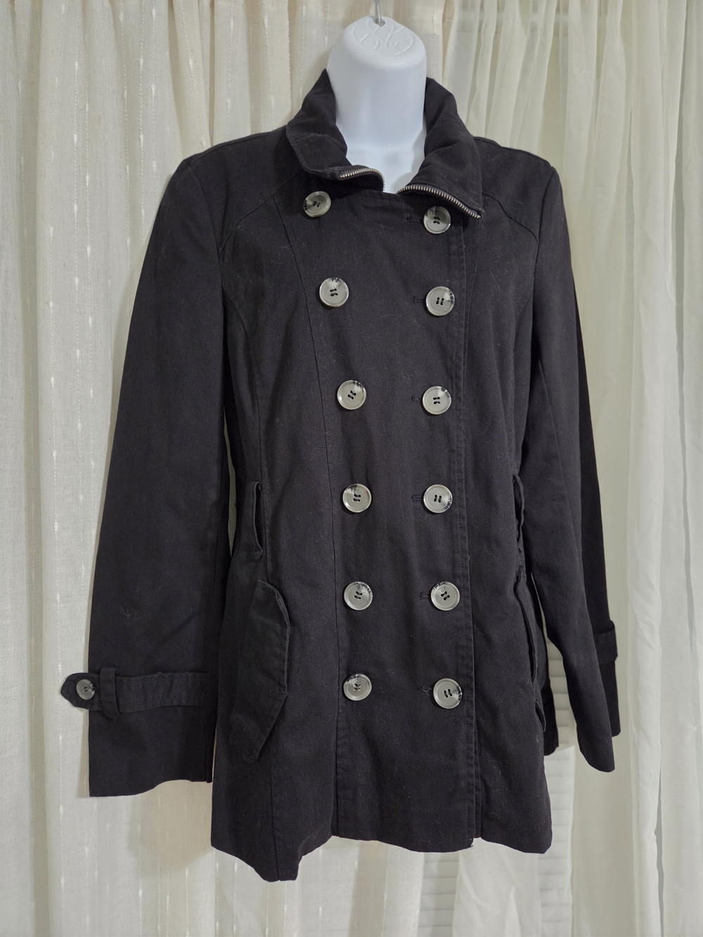 NWT Kenneth Cole Reaction Black Double-Breasted Pea Coat